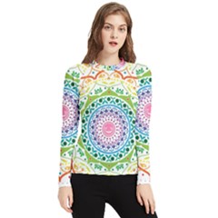 Mandala Pattern Rainbow Pride Women s Long Sleeve Rash Guard by Ndabl3x