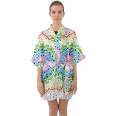 Mandala Pattern Rainbow Pride Half Sleeve Satin Kimono  by Ndabl3x