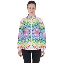 Mandala Pattern Rainbow Pride Women s High Neck Windbreaker by Ndabl3x