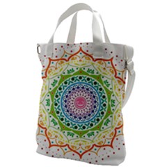 Mandala Pattern Rainbow Pride Canvas Messenger Bag by Ndabl3x