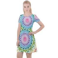 Mandala Pattern Rainbow Pride Cap Sleeve Velour Dress  by Ndabl3x