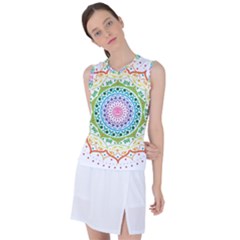 Mandala Pattern Rainbow Pride Women s Sleeveless Sports Top by Ndabl3x