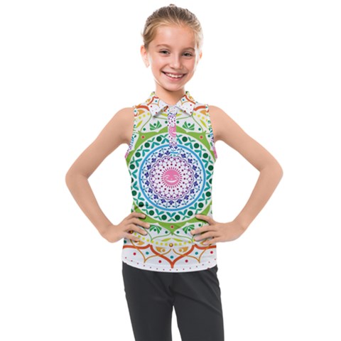 Mandala Pattern Rainbow Pride Kids  Sleeveless Polo Tee by Ndabl3x