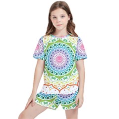 Mandala Pattern Rainbow Pride Kids  Tee And Sports Shorts Set by Ndabl3x