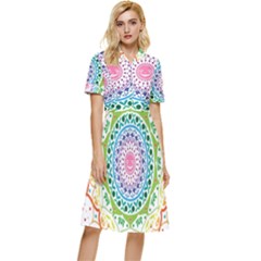 Mandala Pattern Rainbow Pride Button Top Knee Length Dress by Ndabl3x