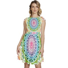 Mandala Pattern Rainbow Pride Cap Sleeve High Waist Dress by Ndabl3x