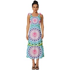 Mandala Pattern Rainbow Pride Tie-strap Tiered Midi Chiffon Dress by Ndabl3x