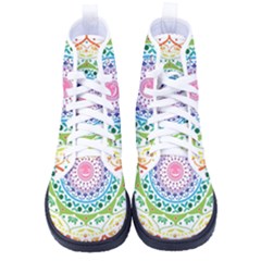 Mandala Pattern Rainbow Pride Kid s High-top Canvas Sneakers by Ndabl3x