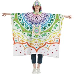 Mandala Pattern Rainbow Pride Women s Hooded Rain Ponchos by Ndabl3x