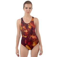 Leaves Fall Autumn Season Orange Cut-out Back One Piece Swimsuit by Ndabl3x