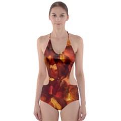 Leaves Fall Autumn Season Orange Cut-out One Piece Swimsuit by Ndabl3x