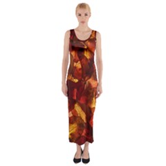 Leaves Fall Autumn Season Orange Fitted Maxi Dress by Ndabl3x