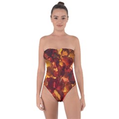 Leaves Fall Autumn Season Orange Tie Back One Piece Swimsuit by Ndabl3x