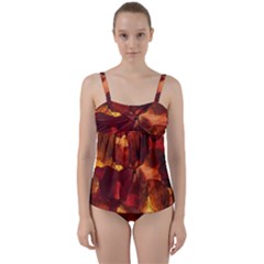 Leaves Fall Autumn Season Orange Twist Front Tankini Set by Ndabl3x