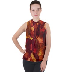 Leaves Fall Autumn Season Orange Mock Neck Chiffon Sleeveless Top by Ndabl3x