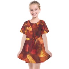 Leaves Fall Autumn Season Orange Kids  Smock Dress by Ndabl3x