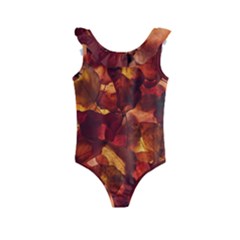 Leaves Fall Autumn Season Orange Kids  Frill Swimsuit by Ndabl3x