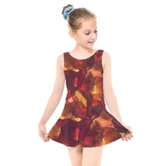 Leaves Fall Autumn Season Orange Kids  Skater Dress Swimsuit by Ndabl3x