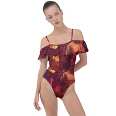 Leaves Fall Autumn Season Orange Frill Detail One Piece Swimsuit by Ndabl3x