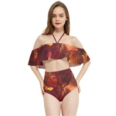 Leaves Fall Autumn Season Orange Halter Flowy Bikini Set  by Ndabl3x