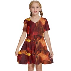 Leaves Fall Autumn Season Orange Kids  Short Sleeve Tiered Mini Dress by Ndabl3x