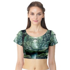 River Forest Wood Nature Short Sleeve Crop Top by Ndabl3x