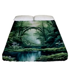 River Forest Wood Nature Fitted Sheet (queen Size) by Ndabl3x