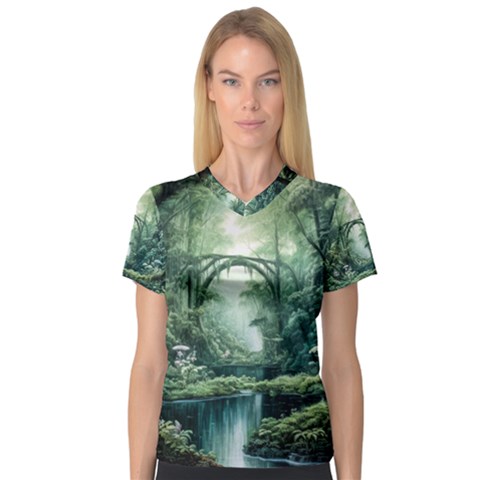 River Forest Wood Nature V-neck Sport Mesh Tee by Ndabl3x