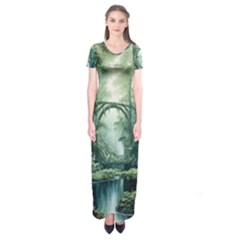 River Forest Wood Nature Short Sleeve Maxi Dress by Ndabl3x