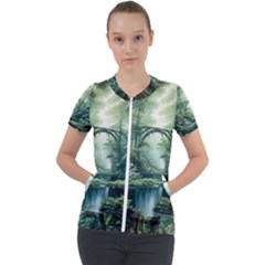 River Forest Wood Nature Short Sleeve Zip Up Jacket by Ndabl3x