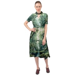 River Forest Wood Nature Keyhole Neckline Chiffon Dress by Ndabl3x