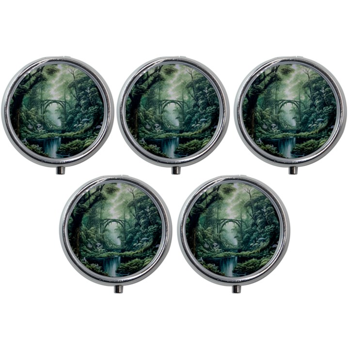 River Forest Wood Nature Mini Round Pill Box (Pack of 5)