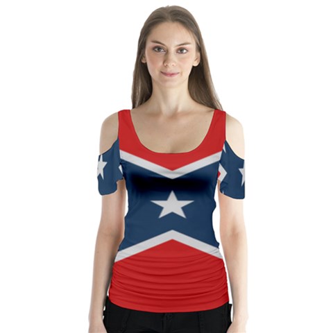 Rebel Flag  Butterfly Sleeve Cutout Tee  by Jen1cherryboot88