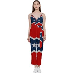 Rebel Flag  V-neck Spaghetti Strap Tie Front Jumpsuit by Jen1cherryboot88