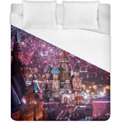 Moscow Kremlin Saint Basils Cathedral Architecture  Building Cityscape Night Fireworks Duvet Cover (california King Size) by Cowasu