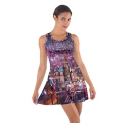 Moscow Kremlin Saint Basils Cathedral Architecture  Building Cityscape Night Fireworks Cotton Racerback Dress by Cowasu