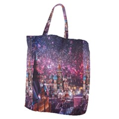 Moscow Kremlin Saint Basils Cathedral Architecture  Building Cityscape Night Fireworks Giant Grocery Tote by Cowasu