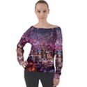 Moscow Kremlin Saint Basils Cathedral Architecture  Building Cityscape Night Fireworks Off Shoulder Long Sleeve Velour Top View1