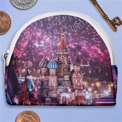 Moscow Kremlin Saint Basils Cathedral Architecture  Building Cityscape Night Fireworks Horseshoe Style Canvas Pouch by Cowasu