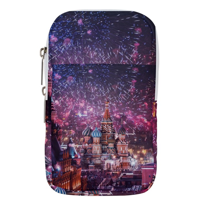 Moscow Kremlin Saint Basils Cathedral Architecture  Building Cityscape Night Fireworks Waist Pouch (Small)