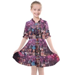 Moscow Kremlin Saint Basils Cathedral Architecture  Building Cityscape Night Fireworks Kids  All Frills Chiffon Dress by Cowasu