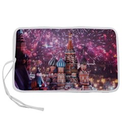 Moscow Kremlin Saint Basils Cathedral Architecture  Building Cityscape Night Fireworks Pen Storage Case (l) by Cowasu