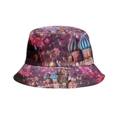 Moscow Kremlin Saint Basils Cathedral Architecture  Building Cityscape Night Fireworks Inside Out Bucket Hat by Cowasu