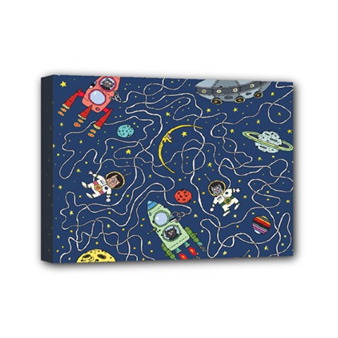 Cat Cosmos Cosmonaut Rocket Mini Canvas 7  X 5  (stretched) by Cowasu