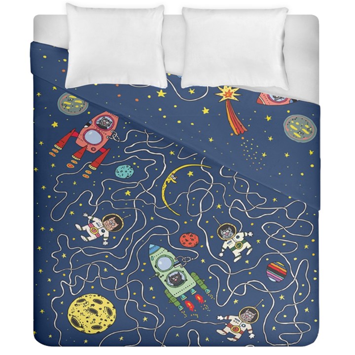 Cat Cosmos Cosmonaut Rocket Duvet Cover Double Side (California King Size)