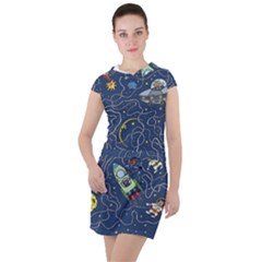 Cat Cosmos Cosmonaut Rocket Drawstring Hooded Dress by Cowasu