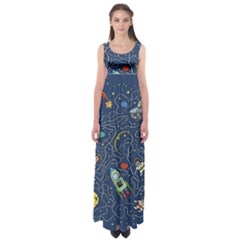 Cat Cosmos Cosmonaut Rocket Empire Waist Maxi Dress by Cowasu