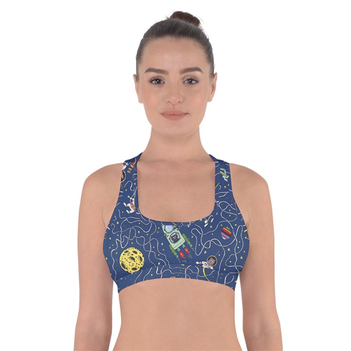 Cat Cosmos Cosmonaut Rocket Cross Back Sports Bra