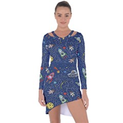 Cat Cosmos Cosmonaut Rocket Asymmetric Cut-out Shift Dress by Cowasu