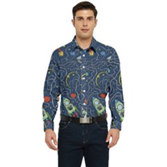 Cat Cosmos Cosmonaut Rocket Men s Long Sleeve  Shirt by Cowasu